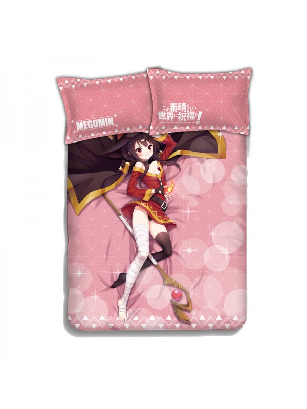 Megumi - KonoSuba Anime 4 Pieces Bedding Sets,Bed Sheet Duvet Cover with Pillow Covers