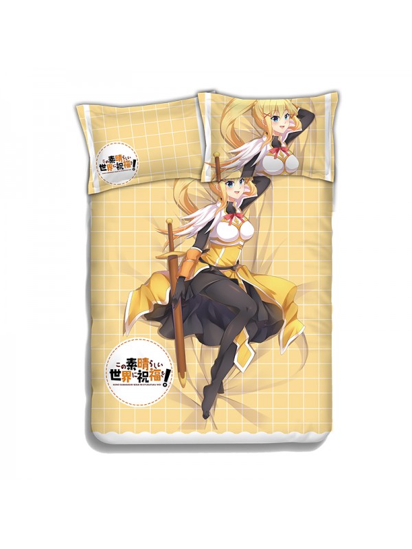 Darkness -KonoSuba Anime 4 Pieces Bedding Sets,Bed Sheet Duvet Cover with Pillow Covers