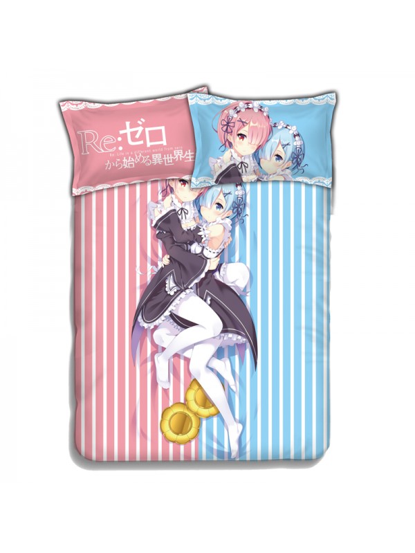 Rem and Ram - Re Zero Anime Bed Blanket Duvet Cover with Pillow Covers