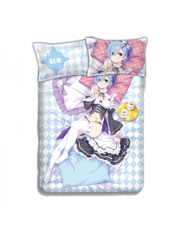 Rem - Re Zer Japanese Anime Bed Sheet Duvet Cover with Pillow Covers