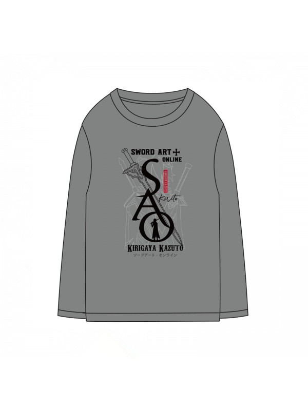 Kirigaya Kazuto Sword Art Online SAO Anime Long Sleeve T-shirts Cosplay Costume Grey