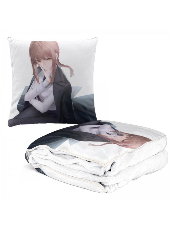 Fashion Anime All-in-one Travel Blanket And Pillow Set Chainsaw Man Makima 38x38/150x180