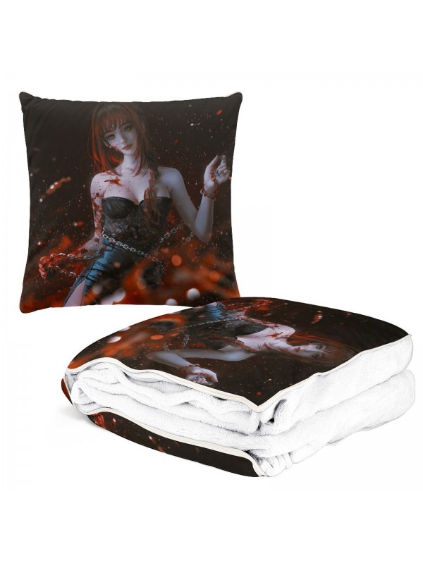 Best Anime 2-IN-1 Travel Blanket And Pillow Set Chainsaw Man Makima 38x38/150x180