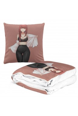 New Anime 2-IN-1 Travel Blanket And Pillow Set Chainsaw Man Makima 38x38/150x180