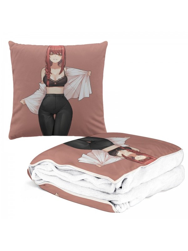 New Anime 2-IN-1 Travel Blanket And Pillow Set Chainsaw Man Makima 38x38/150x180