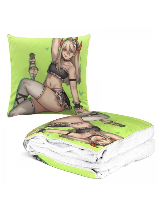 Funny Anime 2-IN-1 Travel Blanket And Pillow Set Chainsaw Man Power 38x38/150x180