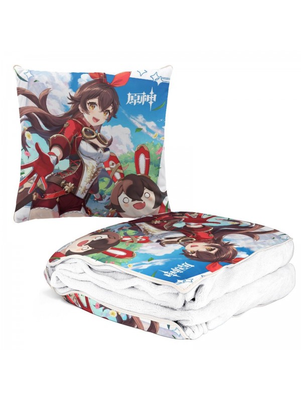 2023 Anime 2 IN 1 Travel Blanket And Pillow Set Genshin Impact Amber 38x38/150x180