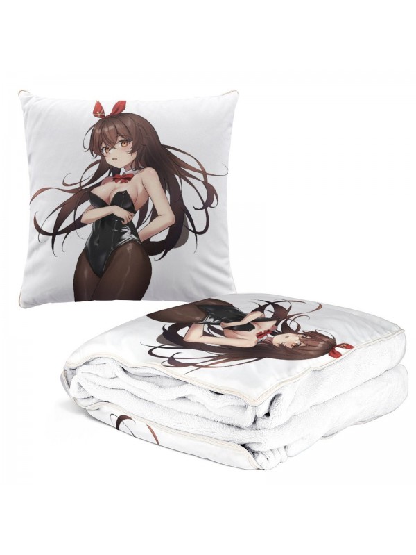 Funny Anime 2 IN 1 Travel Blanket And Pillow Set Genshin Impact Amber 38x38/150x180