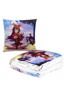 Fashion Anime 2 IN 1 Travel Blanket And Pillow Set Genshin Impact Amber 38x38/150x180