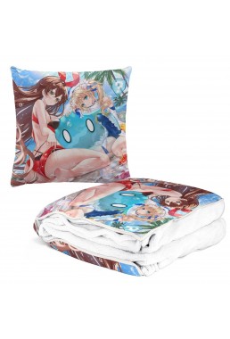 New Anime 2 IN 1 Travel Blanket And Pillow Set Genshin Impact Amber 38x38/150x180