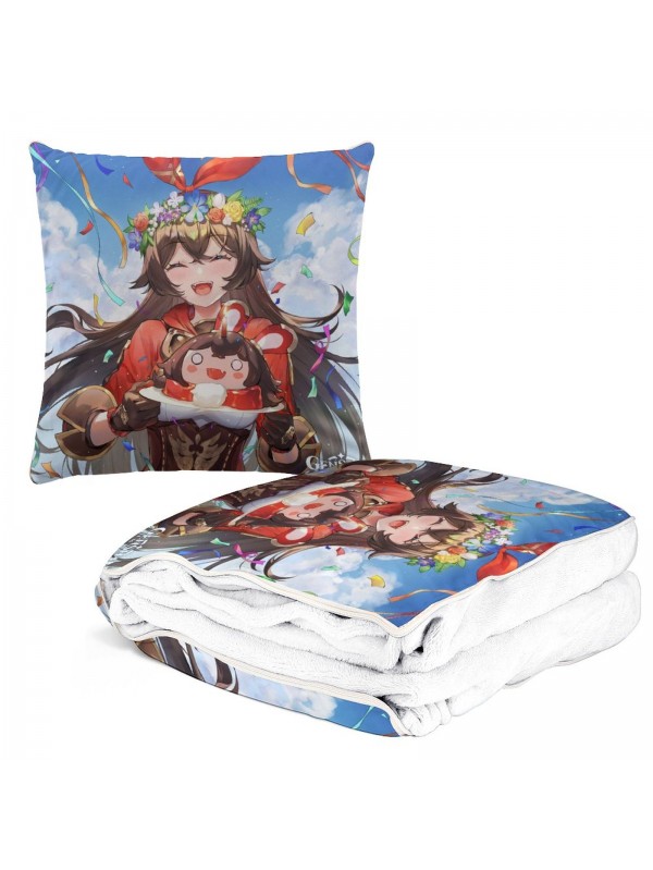 Cheap Anime 2 IN 1 Travel Blanket And Pillow Set Genshin Impact Amber 38x38/150x180