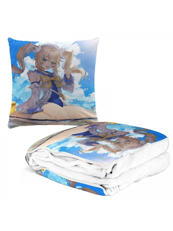 Hot Sale Anime 2 IN 1 Travel Blanket And Pillow Set Genshin Impact Barbara 38x38/150x180