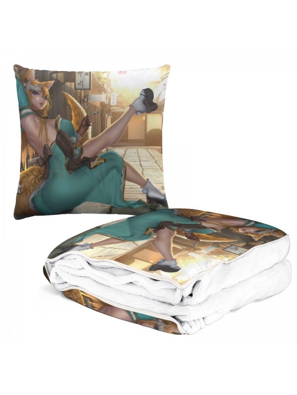 Fashion Anime 2 IN 1 Travel Blanket And Pillow Set Genshin Impact Hina Gorou 38x38/150x180
