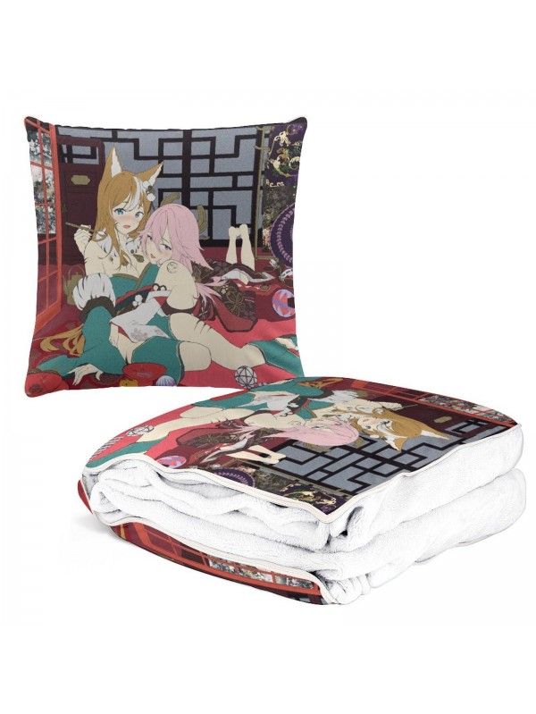 Best Anime 2 IN 1 Travel Blanket And Pillow Set Genshin Impact Hina Gorou 38x38/150x180