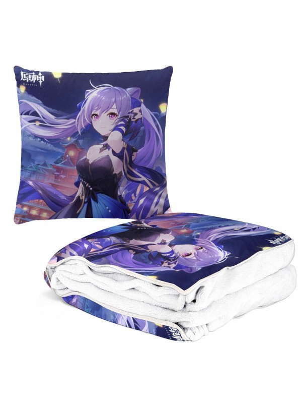 New Anime 2 IN 1 Travel Blanket And Pillow Set Genshin Impact Keqing 38x38/150x180