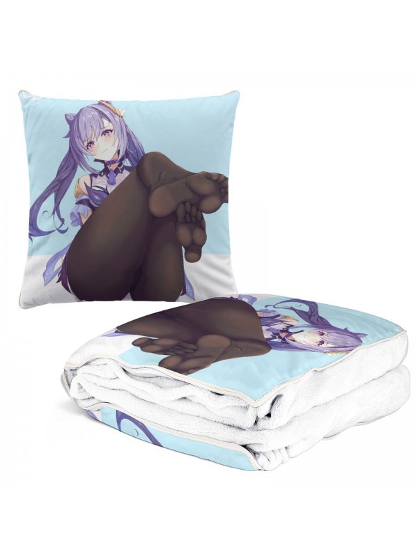 Special Anime 2 IN 1 Travel Blanket And Pillow Set Genshin Impact Keqing 38x38/150x180