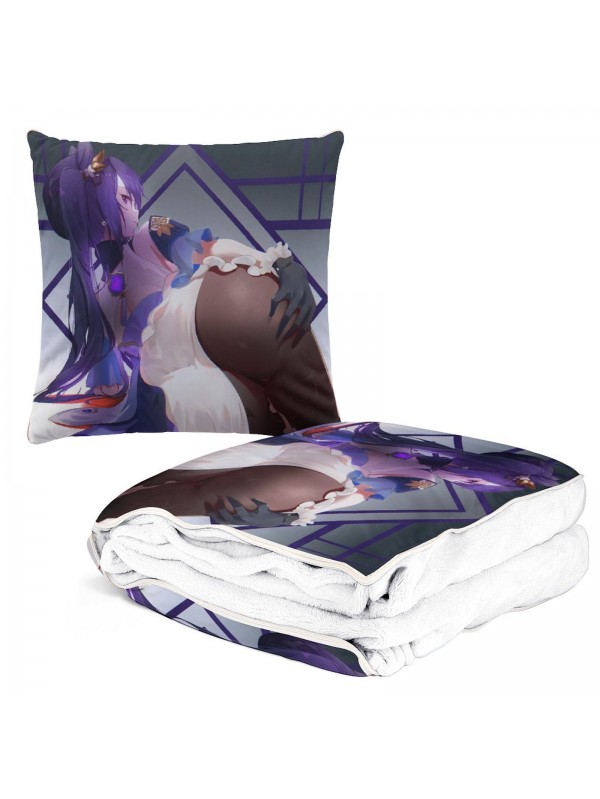 Clearance Anime 2 IN 1 Travel Blanket And Pillow Set Genshin Impact Keqing 38x38/150x180