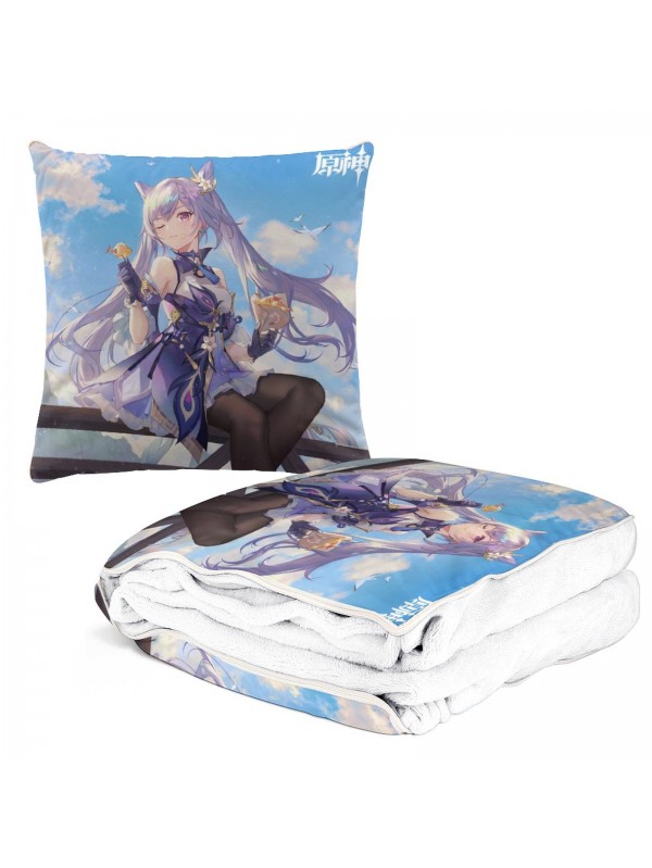 Fashion Anime 2 IN 1 Travel Blanket And Pillow Set Genshin Impact Keqing 38x38/150x180