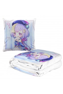 Clearance Anime 2 IN 1 Travel Blanket And Pillow Set Genshin Impact Qiqi 38x38/150x180