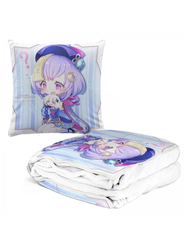 Clearance Anime 2 IN 1 Travel Blanket And Pillow Set Genshin Impact Qiqi 38x38/150x180