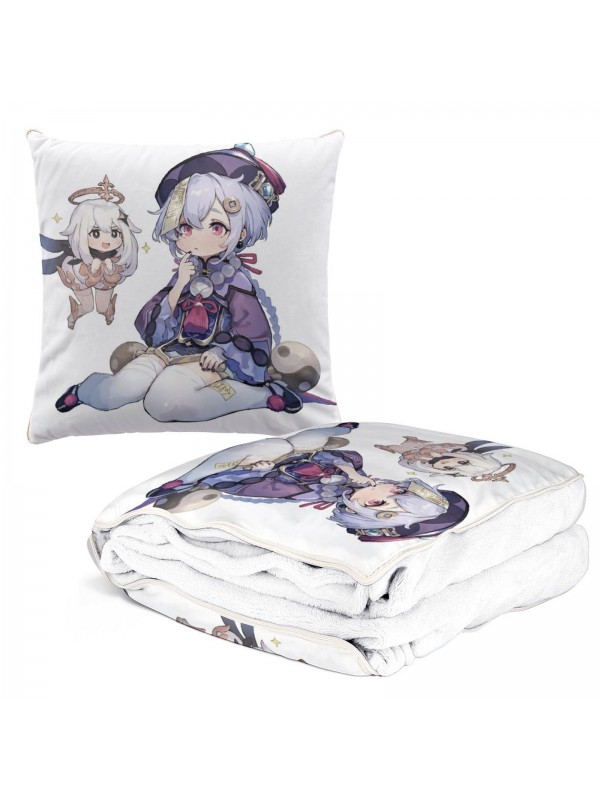 Hot Sale Anime 2 IN 1 Travel Blanket And Pillow Set Genshin Impact Qiqi 38x38/150x180