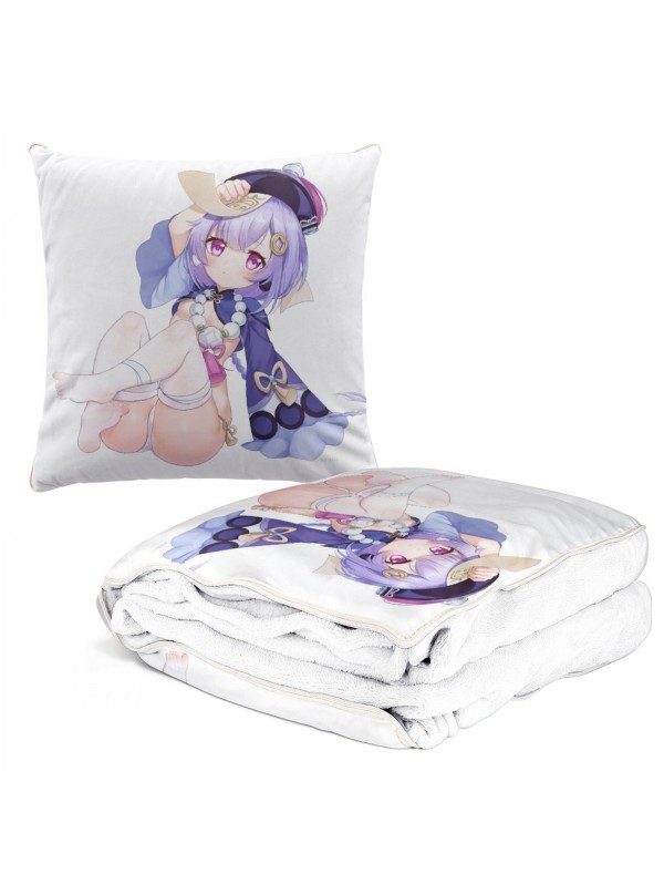 Unique Anime 2 IN 1 Travel Blanket And Pillow Set Genshin Impact Qiqi 38x38/150x180