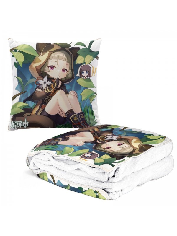 Premium Anime 2 IN 1 Travel Blanket And Pillow Set Genshin Impact Sayu 38x38/150x180