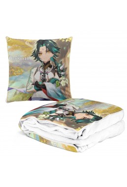 Discount Anime 2 IN 1 Travel Blanket And Pillow Set Genshin Impact Xiao 38x38/150x180