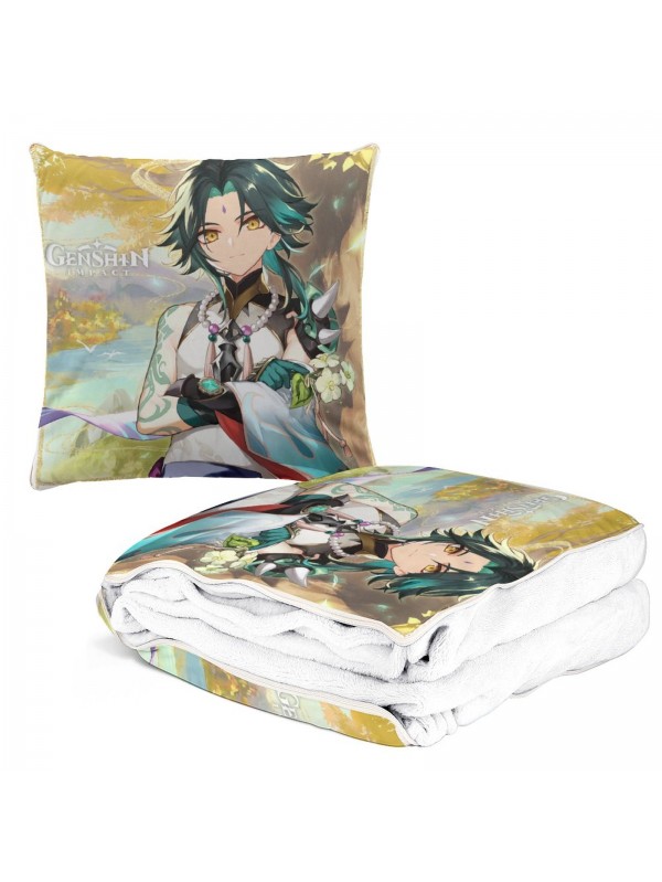 Discount Anime 2 IN 1 Travel Blanket And Pillow Set Genshin Impact Xiao 38x38/150x180