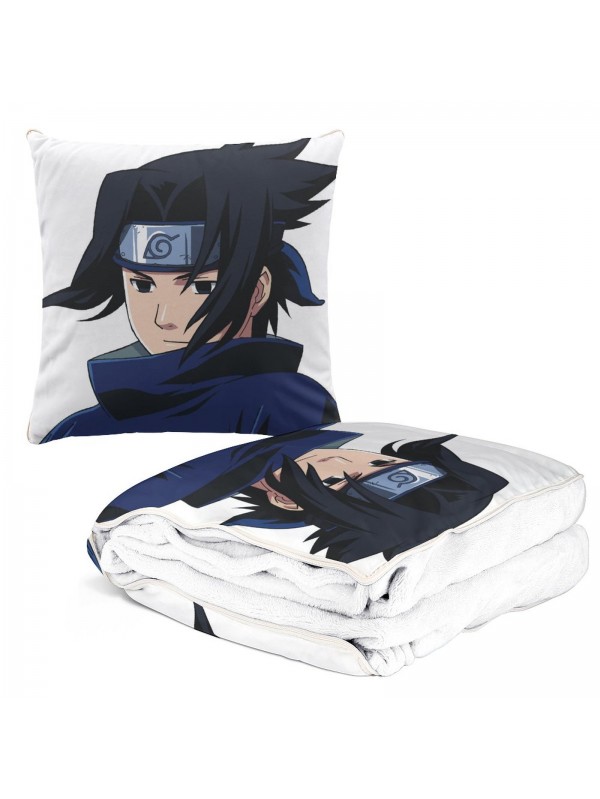 Custom Anime All-In-One Travel Blanket And Pillow Set Naruto Uchiha Sasuke