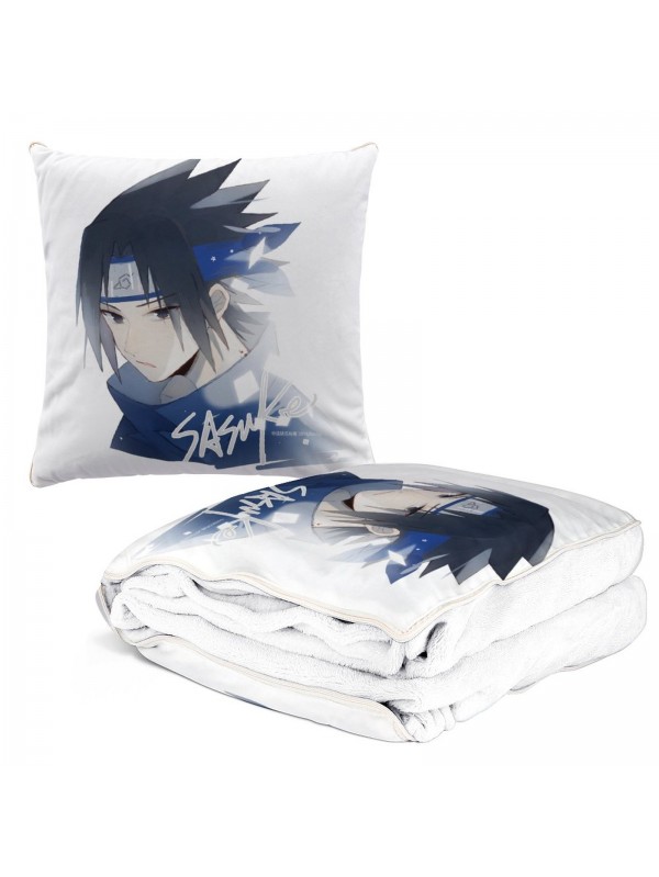 Coolest Anime All-In-One Travel Blanket And Pillow Set Naruto Uchiha Sasuke