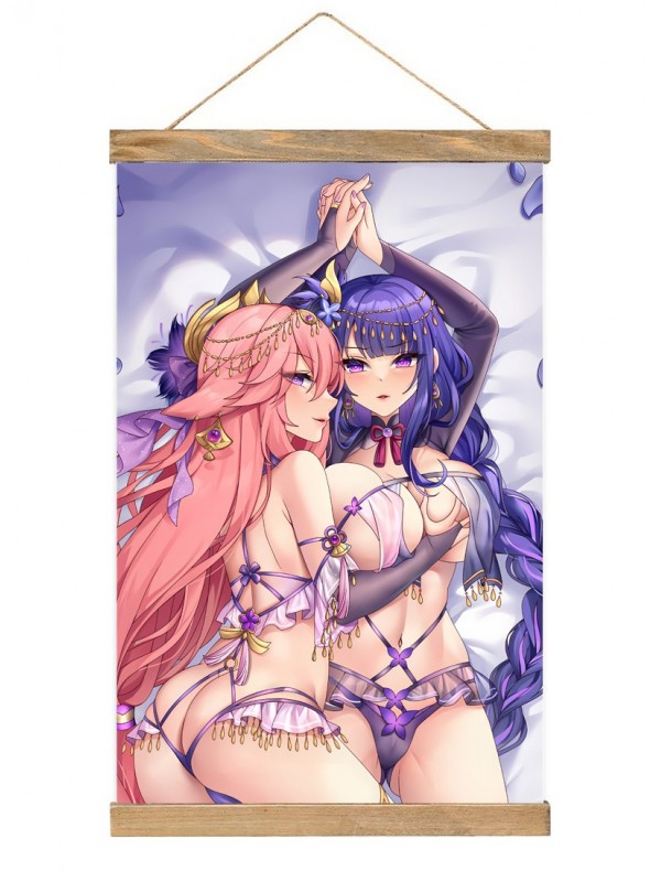 Limited Edition Anime Wall Scroll Sexy Genshin Impact Yae Miko Raiden Shogun Baal 40x60cm(23.6x15.7in)